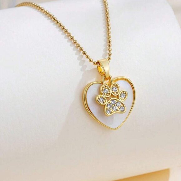 18k Gold Plated Heart Stainless Steel Pendant Necklace with Paw Design - Picture 1 of 3